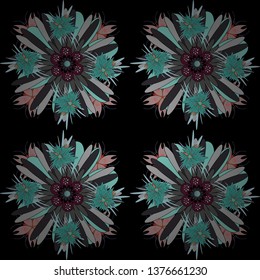 Flower vector seamless pattern with assorted plants in black, blue and gray. Vintage pro-vance style.