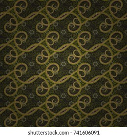 Flower vector seamless pattern with assorted plants. Vintage pro-vance style in gray, brown and green colors.