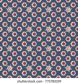 Flower vector seamless pattern with assorted plants. Vintage pro-vance style in purple, blue and beige colors.