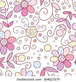 Flower vector seamless pattern. Cute floral print. Abstract doodle flowers.