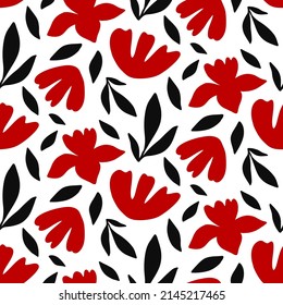 Flower vector seamless pattern.  Hand drawn trendy floral background illustration. Wallpaper, textile, wrapping paper. Blooming midsummer meadow