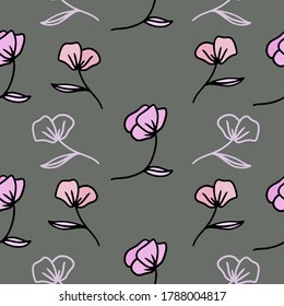 vector de flores patrón sin fisuras con tulipanes dibujados a mano sobre un fondo gris. puede utilizarse como papel tapiz, fondo, diseño de papel de embalaje, textiles, cuadernos, ropa.