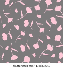 flower vector seamless pattern with hand-drawn tulips on a gray background. can be used as Wallpaper, background, design of packaging paper, textiles, notebooks, clothing.