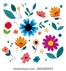 Flower vector set. leaves and petals.