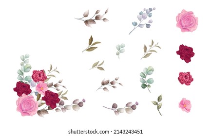 Flower vector set. Rose flower