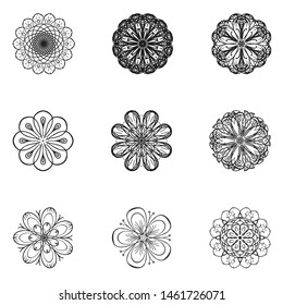 Flower vector set in sketch style. Isolated black icons on white background.