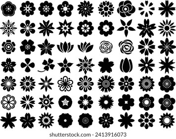Flower vector silhouette icon collection