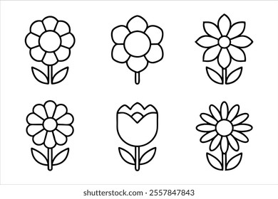 flower vector, simple flower vector icon line art for coloring book page