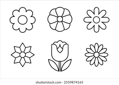 flower vector, simple flower vector icon line art for coloring book page