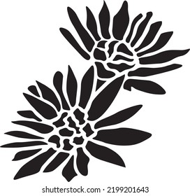 Flower Vector Stencil, Black and White