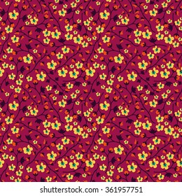 Flower vector template. Red colored pattern with blossom flowers for posters, greeting cards, flyers and banner, web designs. Anniversary, holiday, wedding, business, birthday, party invitations. 