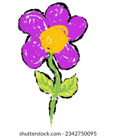 Crayones de cera como las flores dibujadas a mano de los niños aislados en papel blanco. Pastel de tiza o lápiz como árboles dibujados por las manos de los niños sobre el papel. Estilo de pintura de brochas, estilo de colorido con lápices de colores.