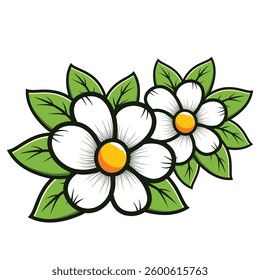 Flower Vector. White Daisy Chamomile Flower Vector Illustration. Flat floral elements. Blossom flowers with white petals. Isolated Background.