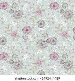 FLower Vel Seamless PAttern On Light BAckground