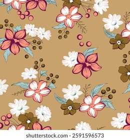 FLower Vel Seamless PAttern On Light BAckground