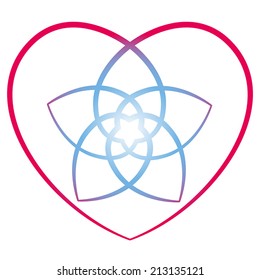 Flower of venus with surrounding heart, symbol of love and harmony. Isolated vector illustration on white background.