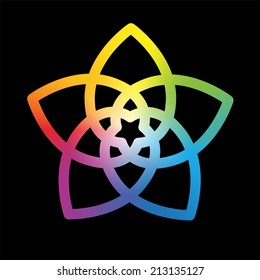Flower of the venus, symbol of love and harmony, rainbow gradient style. Isolated vector illustration on black background.