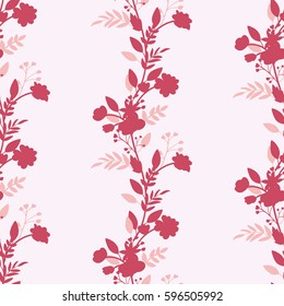 Flower vertical pattern on pink background seamless pattern. Pink collection. Cotton Fabric for Sewing, Patchwork, Print Design Tissue textile Cloth Fabrics