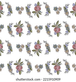 Flower vintage doodle design seamless pattern for textile, scraboking or wallpapers. Rose vintage floral pattern pastel colors 