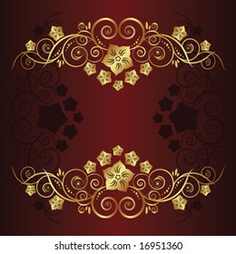 Flower  vintage frame Ornament of golden flower branches and leaves on a red background  Vector