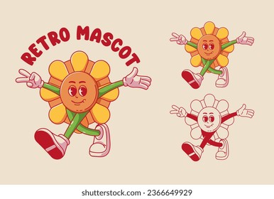 Flower Vintage Logo Cartoon Retro Mascot Design Vector Illustration Created by Creativefctry