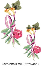 flower vintage pink Baroque Victorian floral ornament frame border golden leaf scroll engraved red retro pattern decorative design tattoo botany filigree calligraphic vector