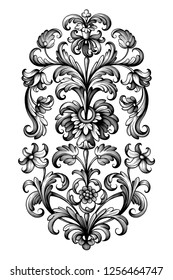 Flower vintage scroll Baroque Victorian frame border lily peony floral ornament leaf engraved retro pattern decorative design tattoo black and white filigree calligraphic vector