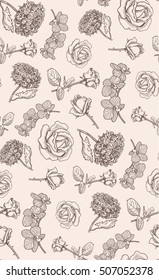 Flower vintage styled sketch background. Frame composition perfect for cards and invitations. Vector illustration easy to edit.