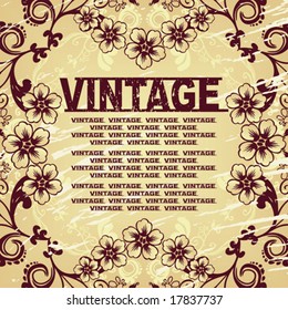 Flower vintage wallpaper. The decor of the brightest grunge elements, patches of flower branches and leaves on the beige background with a place for your text. VECTOR (See Jpeg Also In My Portfolio)