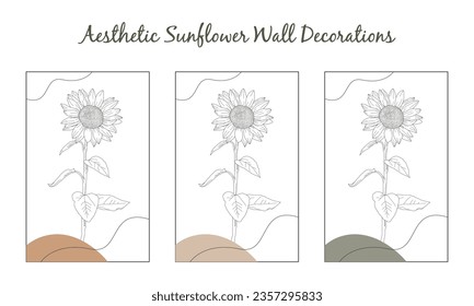 Flower wall art. Hand drawn boho poster collection. Floral hand drawn background. Modern aesthetic illustrations. aesthetic wall decoration.