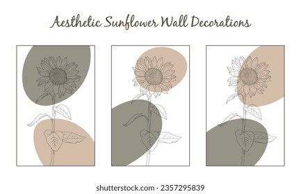 Flower wall art. Hand drawn boho poster collection. Floral hand drawn background. Modern aesthetic illustrations. aesthetic wall decoration.