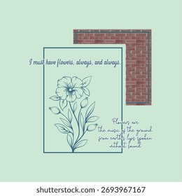 DESIGN DE TIJOLOS DE PAREDE DE FLORES GAROTA TSHIRT VETOR ADESIVO DESIGN