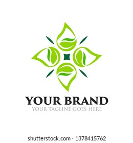 Flower, water drop and leaf logo
