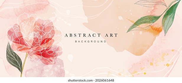 Flower watercolor art background vector. Wallpaper design with floral paint brush line art. leaves and flowers nature design for cover, wall art, invitation, fabric, poster, canvas print.