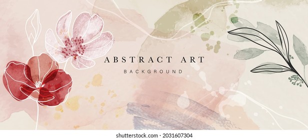 Flower watercolor art background vector  Wallpaper design and floral paint brush line art  leaves   flowers nature design for cover  wall art  invitation  fabric  poster  canvas print 