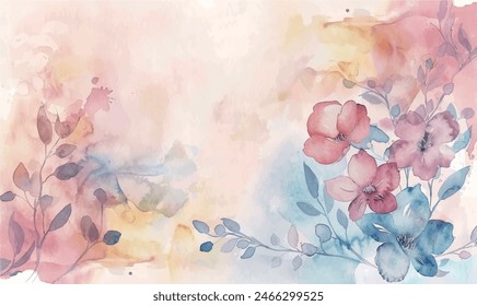 Flower watercolor art background vector. Wallpaper design with floral paint brush line art. leaves and flowers nature design for cover, wall art, invitation, fabric, poster, canvas print.