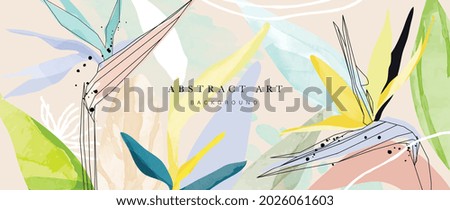 Vector de fondo de arte de acuarela de flores. Diseño de papel tapiz con pincel floral, diseño de hojas y flores para cubierta, arte de pared, invitación, tela, afiche, impresión de lienzo.