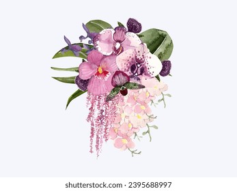 Flower watercolor painting, Pressed flower and poppy flowers vector arts background for greeting card.