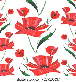 Flower watercolor pattern with poppies. Watercolor background