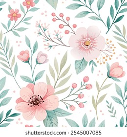  flower watercolor seamless pattern for beauty products or other.