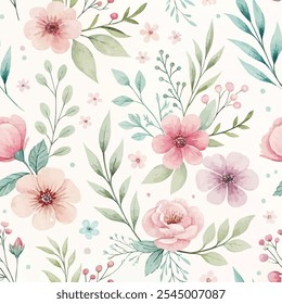  flower watercolor seamless pattern for beauty products or other.