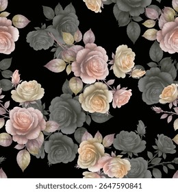 flor aquarela padrão sem emenda com vetor de fundo preto 