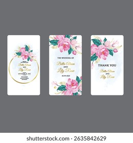 Flower Watercolor Seamless Pattern. Hand painted black and white  background with Pink Magnolia and golden Floral illustration for textile design or wallpaper