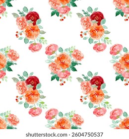 Flower watercolor seamless pattern on white background. 