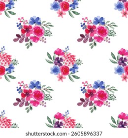 Flower watercolor seamless pattern on white background. 