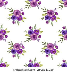 Flower watercolor seamless pattern on white background.