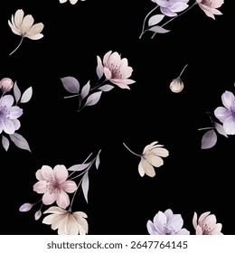 Blume Aquarell mit festen oder schwarzen Hintergrund nahtlose Muster Vektor