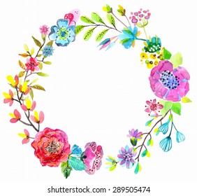 Flower watercolor wreath for beautiful design over white, Vector