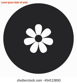 Flower web icon. Gray circle button with white illustration.
