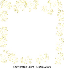 Flower, wedding gold frame.Design for postcards, invitations, save date.